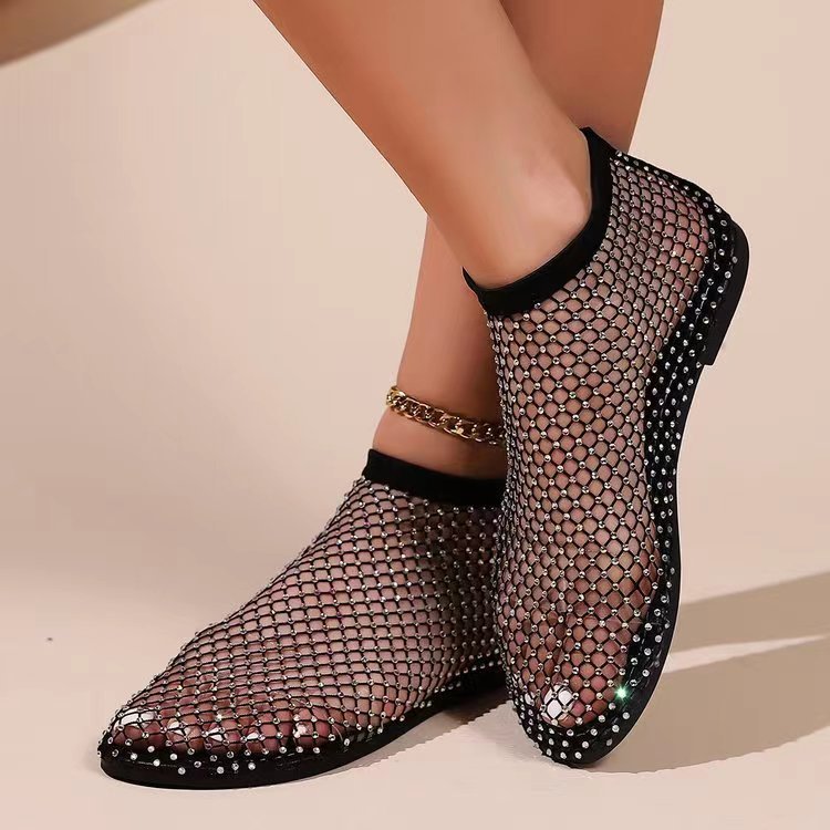 Women Summer New Round Head Slippers Water Diamond Flat Home anti-skid Sandals Slippers