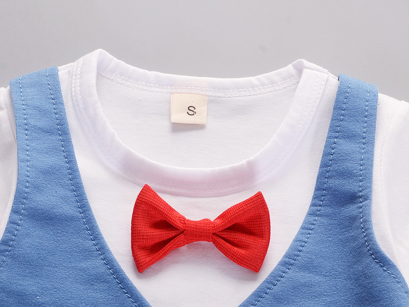 Ones boys summer new short sleeve mock waistcoat shorts clothing set baby kids cotton suit