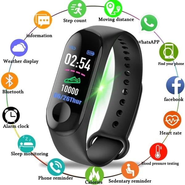 M3Plus Men's and Women's Smart Watch Sports Fitness Watch Color Screen Waterproof Blood Pressure Monitor Heart Rate Waterproof S