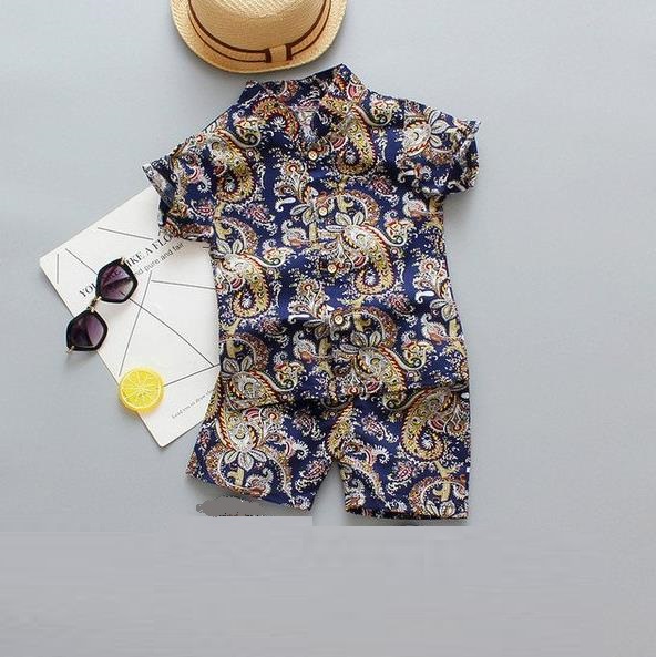 Baby Boys Floral Printed Clothes Set Summer Short Sleeve Shirt Top+Pants 2Pcs Gentelman 1 2 3 4 5 Year Kids Clothing Outfit