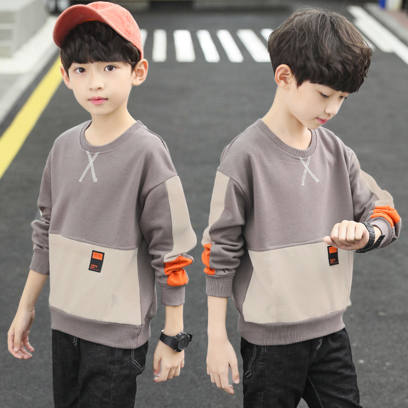 Boys' Spring and Autumn Wear Long Sleeve T-shirt 2024 New Mid sized Children's Hoodie Boys' Top Bottom Shirt Children's Body