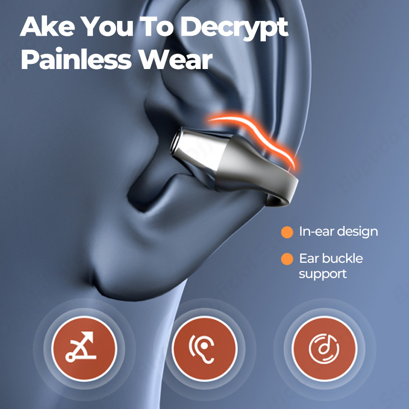 NEW Bone Conduction Earphone Bluetooth 5.2 Ear Clip on Ear Earring Wireless Headphones Sports Headsets Ear Hook with Mic