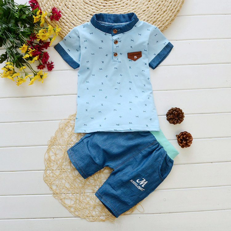 Ones boys short sleeve printed t-shirt kids summer clothing set baby cotton suit