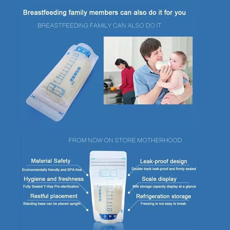 30pcs/Bag Breastmilk Storage Bag 250ml Self Standing Baby Food Storage Breast Milk Storage Bag BPA Free Baby Safe Feeding Bags