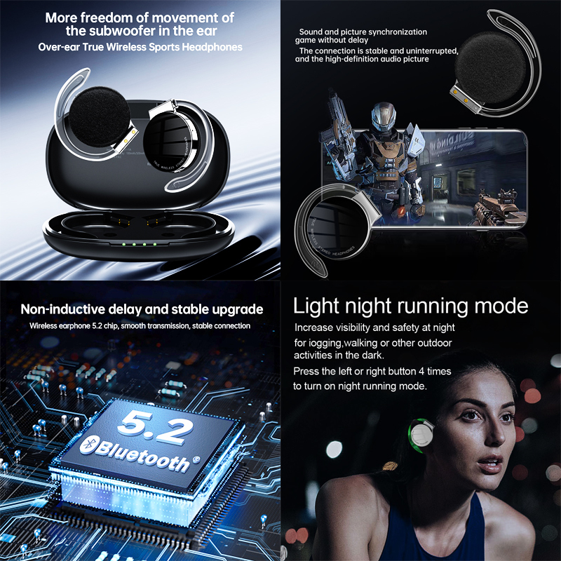 F2 TWS Earphones Bluetooth Night Running Lights Wireless Earbud Headset Sports Ear Buds Noise Cancelling Comfortable Sleepphones