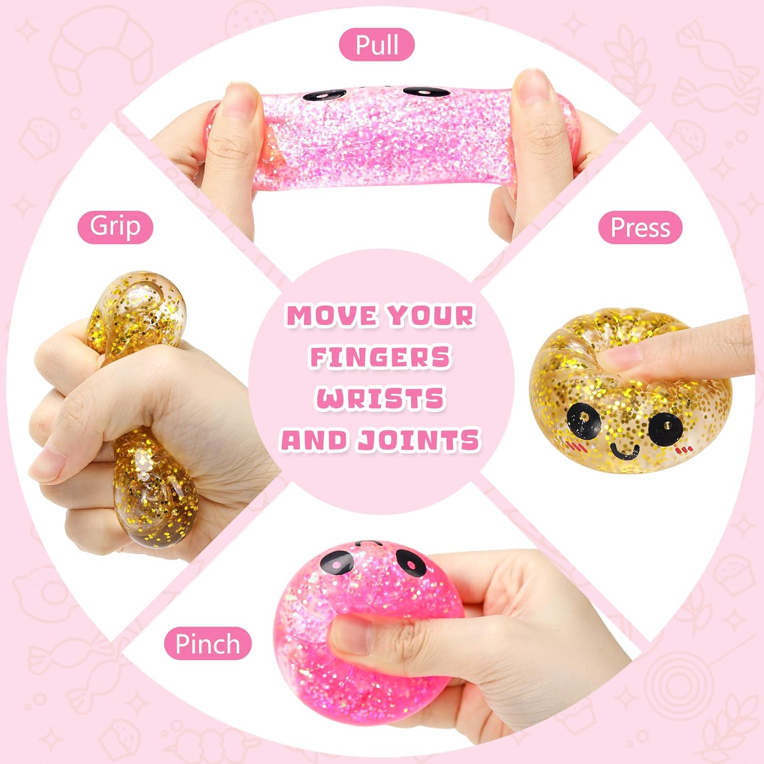 2 2.0" Sugar Mini Glitter Dumpling Squishy Surprise Box – Cute Bao Bun Squishy Set with Steamer, Glittery Slow Rise Stress Relief Toys, Mystery Sensor