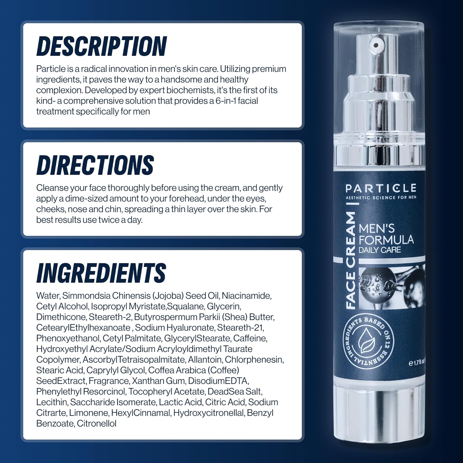 Particle 6-in-1 Face Cream for Men, Men’s Daily Hydrating Moisturizer with Vitamin C, Jojoba Oil, Vitamin E & Hyaluronic Acid, Skin Care Routine, Heal
