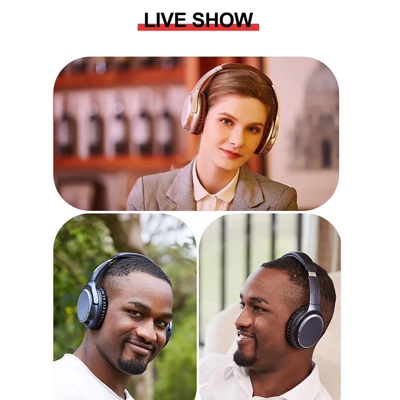 VJ901 Bluetooth 5.0 Wireless Headphones HIFI Headset Sport Gaming Foldable Over-Ear Stereo With Mic TF Card MP3 AUX Function