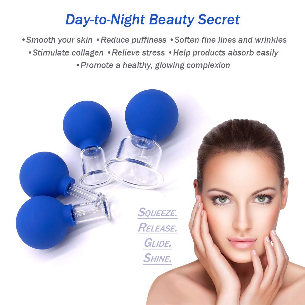 4Pcs Glass Facial Cupping Set | Silicone Vacuum Suction Cupping Massage Therapy for Anti Cellulite Wrinkle Ageless Skin Face