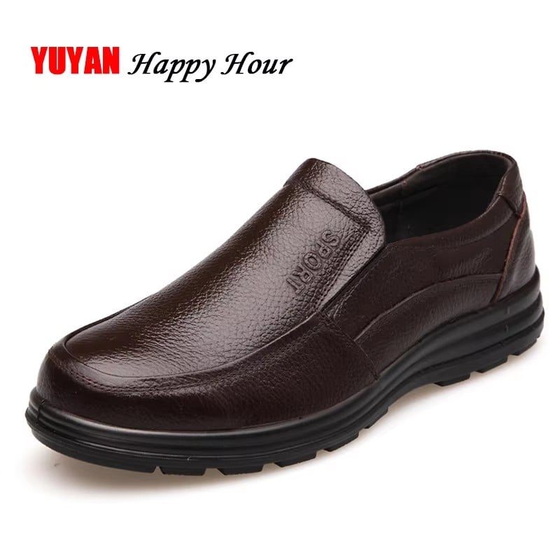 Genuine Leather Shoes Men Brand Footwear Non-slip Thick Sole Fashion Men's Casual Shoes Male Cowhide Loafers
