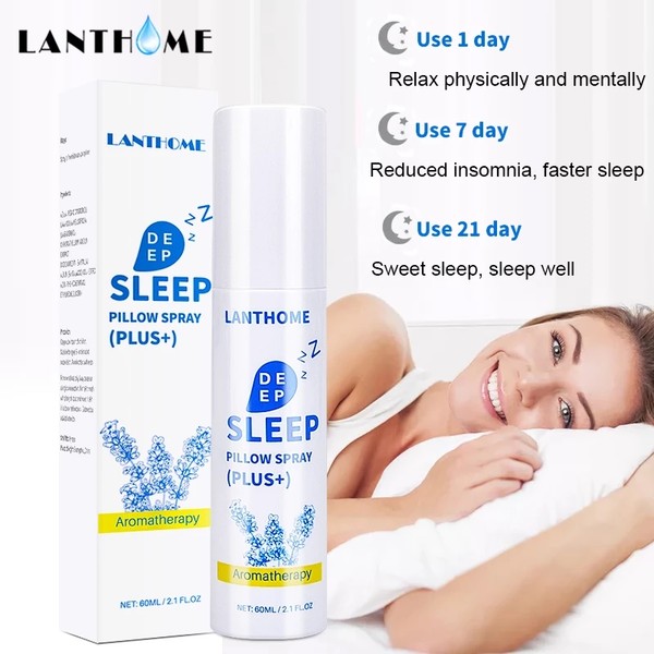 LANTHOME 60ml Sleeping Spray Aromatherapy Lavender Oil Deep Sleep Pillow Spray for 8 Hours Insomnia Therapy