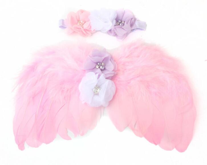 Newborn Photography Props Costume Cute Angel Wings+Headband Photo Props Infant Baby Girls Boys Outfits Accessories