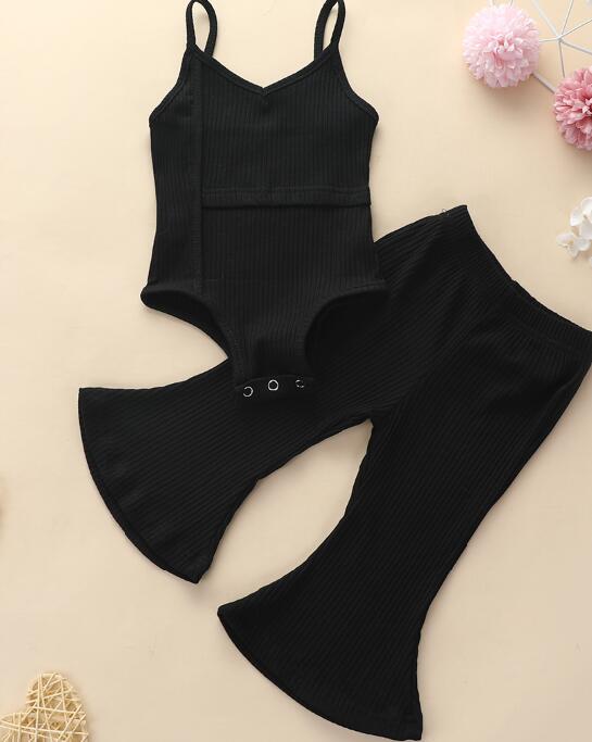 Girls' suit cotton suspender Khaki flared pants