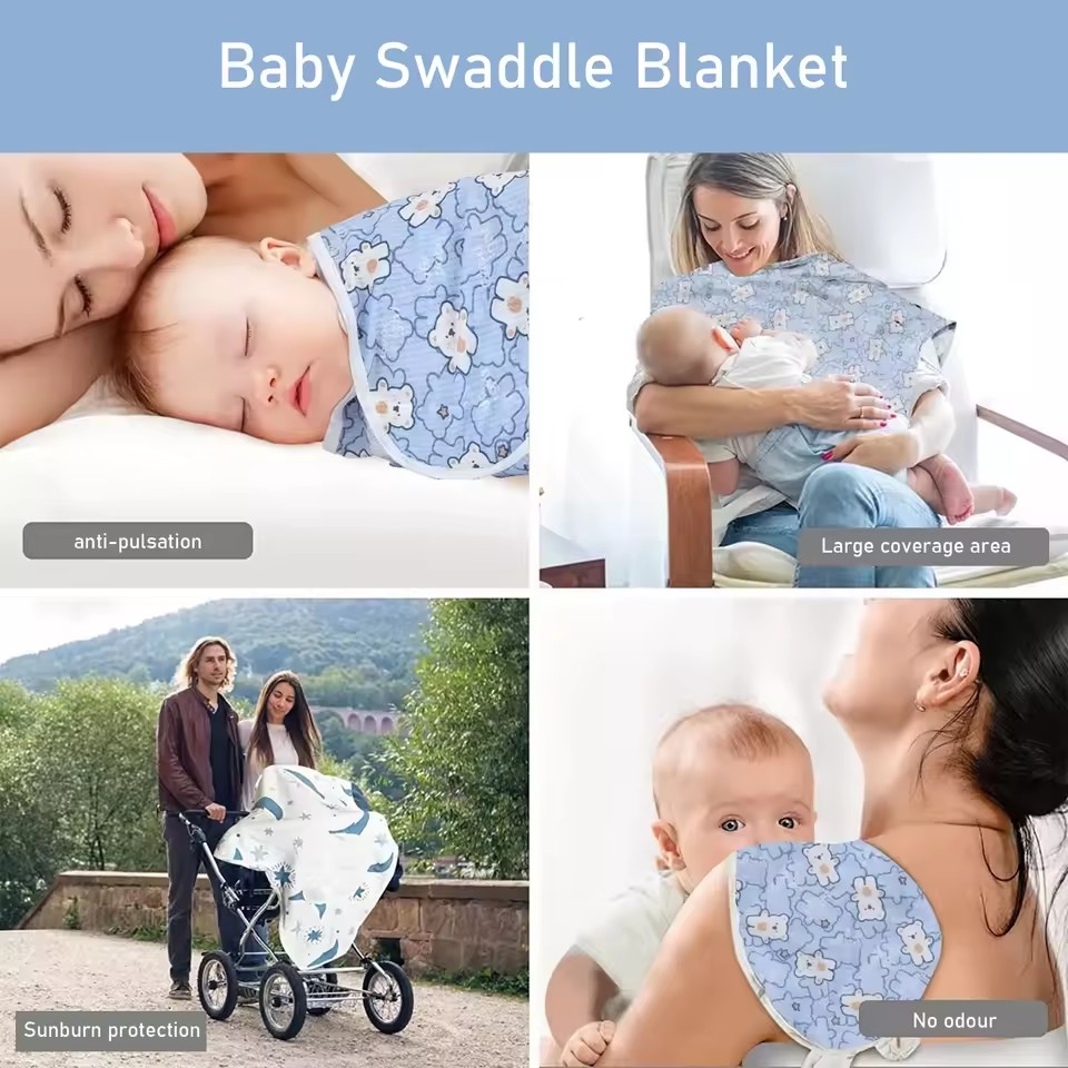 Newborn Essentials: Cotton Baby Swaddle Set with Adjustable Hat - All Seasons 0-12 Months Embroied Name