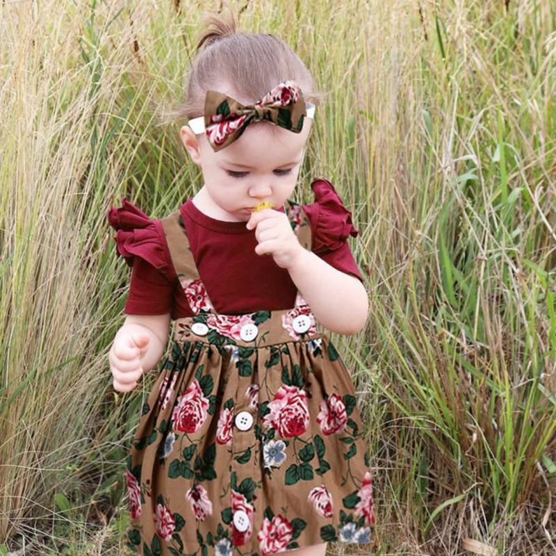 Telotuny kid Casual Clothing Set 100% Cotton 3Pcs Baby Toddler Girls Kids Overalls Skirt +Headband+Romper Clothes Outfits JU 133