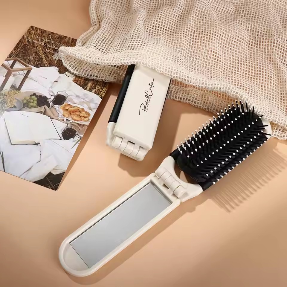 Mini Comb 2 in 1, Mirrors Set, White Milk Anti-Static Massage Comb with Pocket Mirror, Lamb Air Bag Hair Comb