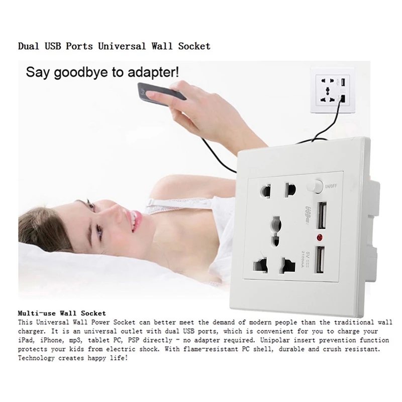 Universal 2100mA 5V 2 USB Wall Socket AC 110-250V Smart Home Wall Charger 2 Ports USB Outlet Power Charger For Xiaomi Phone