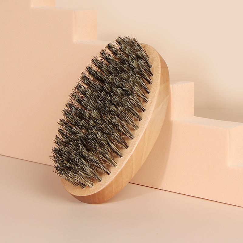 New Man Boar Bristle 360 Wave Wood Beard Brush Face Massage Facial Hair Cleaning Brush For Men's Mustache Shaving Brush