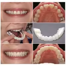 1 Pair Smile Whitening Teeth Snap On Silicone Cosmetic Denture Upper and Lower Fake Tooth Cover Perfect Fit Teeth Beauty Tool