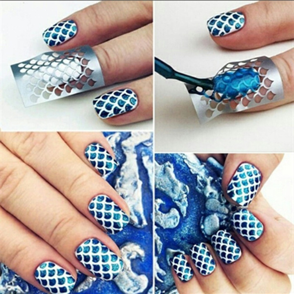 24 Sheet Nail Art Vinyl Stencil Guide Sticker Manicure Curved Wave Laser Tip