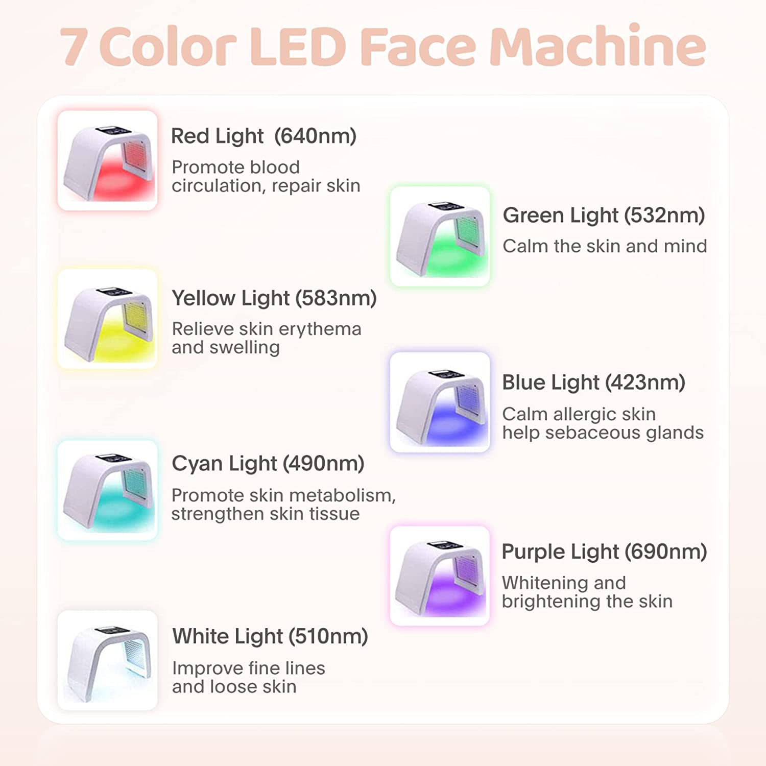 7-Colors Spectrometer Photodynamic Led Folding Skin Rejuvenation Instrument Beauty Acne Phototherapy Radio Frequency