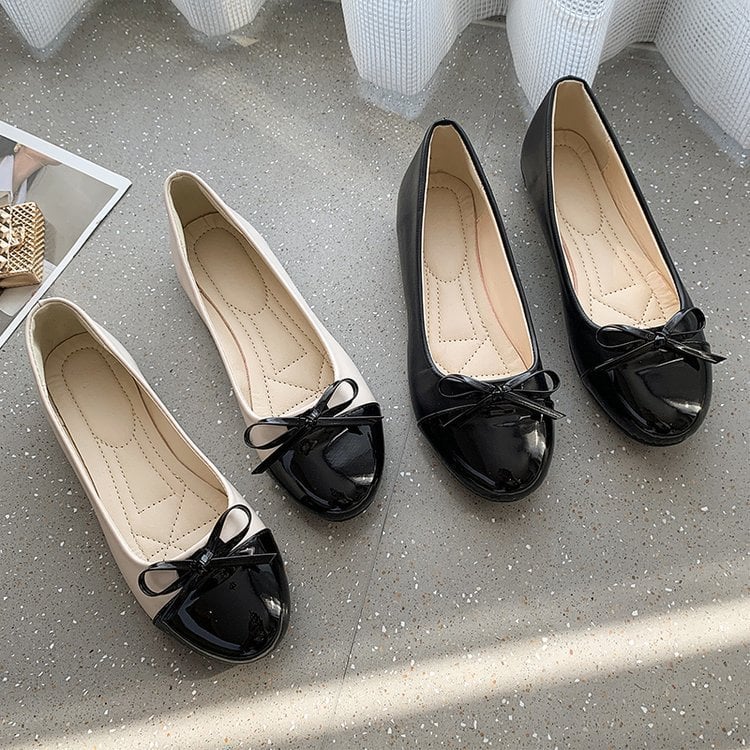 Round headed flat bottomed fashion casual plus size women's shallow mouth casual bow tie women's single shoes