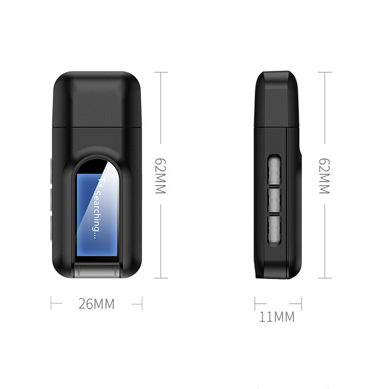 Bluetooth 5.0 Audio Receiver Transmitter with 3.5mm LCD Screen 3.5 AUX Stereo USB Plug Bluetooth Adapter for Car PC TV Headset