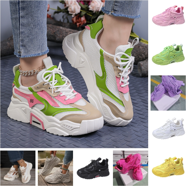 2024 Spring Autumn Platform Sneakers Women's Casual Lace Up Thick Bottom Shoes Woman Non Slip Yellow Classic Sneakers Round Head
