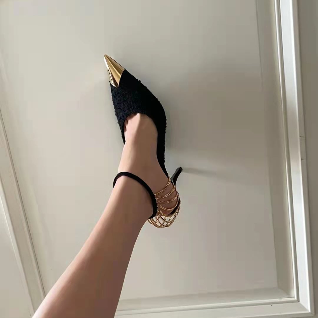 2023 Black sexy party Wedding High Heels Women Sandals Summer shoes Multi-purpose buckle pointed iron head woven fine heel