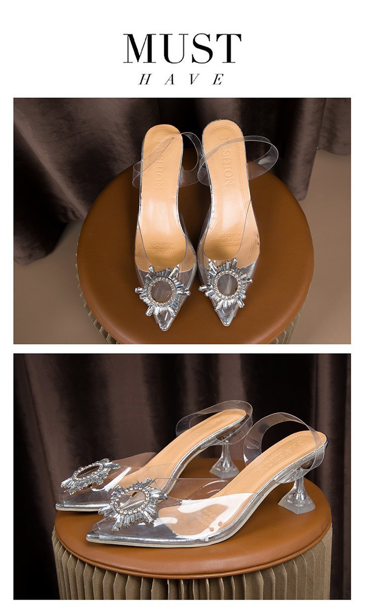 Size 38-42 women's delicate transparent PVC sandals open shoes ladies party pointed stiletto 7cm Heels Sandals