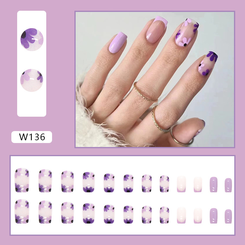 24pcs/Box Detachable False Nails Wearable Short Design Fake Fingernails Full Cover Nail Tips Press On Manicure Tool