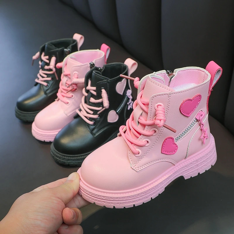 2023 Hot Selling New Mid length Boots Student Thick Sole 4CM Front Lace up Sewing Zipper Decoration