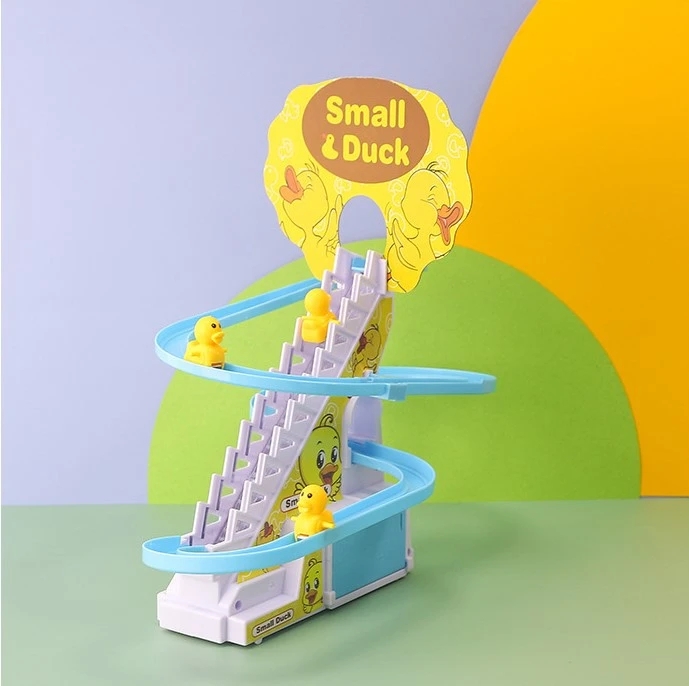 Electric Rail Racing Track Small Duck Climbing Stairs Toy DIY Racing Track Toy Music Duck Roller Coaster Toy For Boys Girls Gift