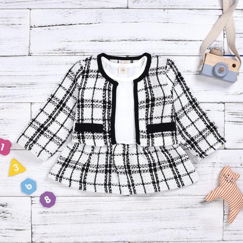 Autumn Winter Party Kids Clothes For Baby Girl Fashion Pageant Plaid Coat Tutu Dress Outfits Suit Toddler Girl Clothing &