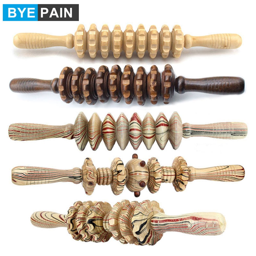 Wooden fitness roller sports injury gym body leg trigger point muscle roller stick massager health care