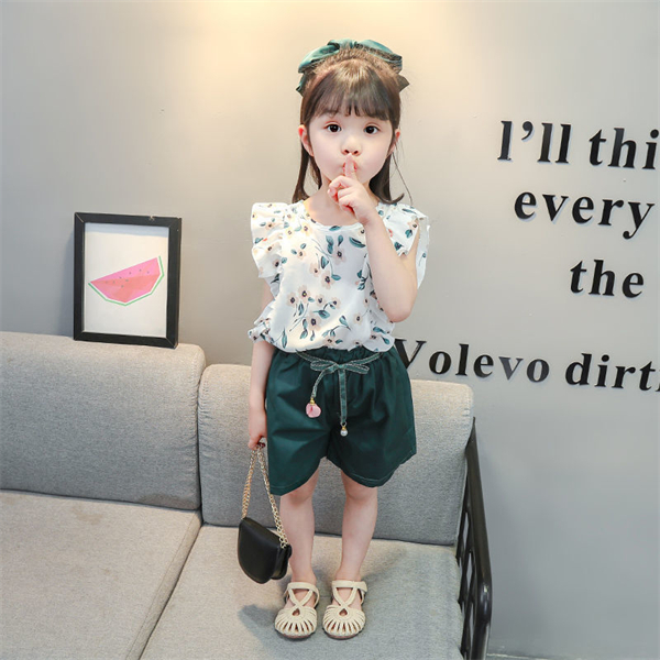 Summer Casual Children kids Sets Set Girls Clothes Clothing Chiffon Sleeveless T-Shirts t shirt Shorts Trousers Outfits
