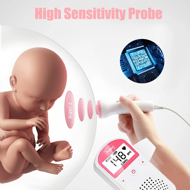 Fetal Doppler Ultrasound Baby Heartbeat Detector Home Pregnant Doppler Baby Heart Rate Monitor Pocket Doppler monitor 3.0M