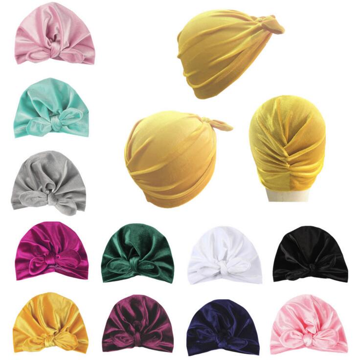 New Velvet Rabbit Ears Indian Hat Bandanas Baby Girls Kids Turban Headband Hair Head Band Wrap Accessories For Children Headwrap