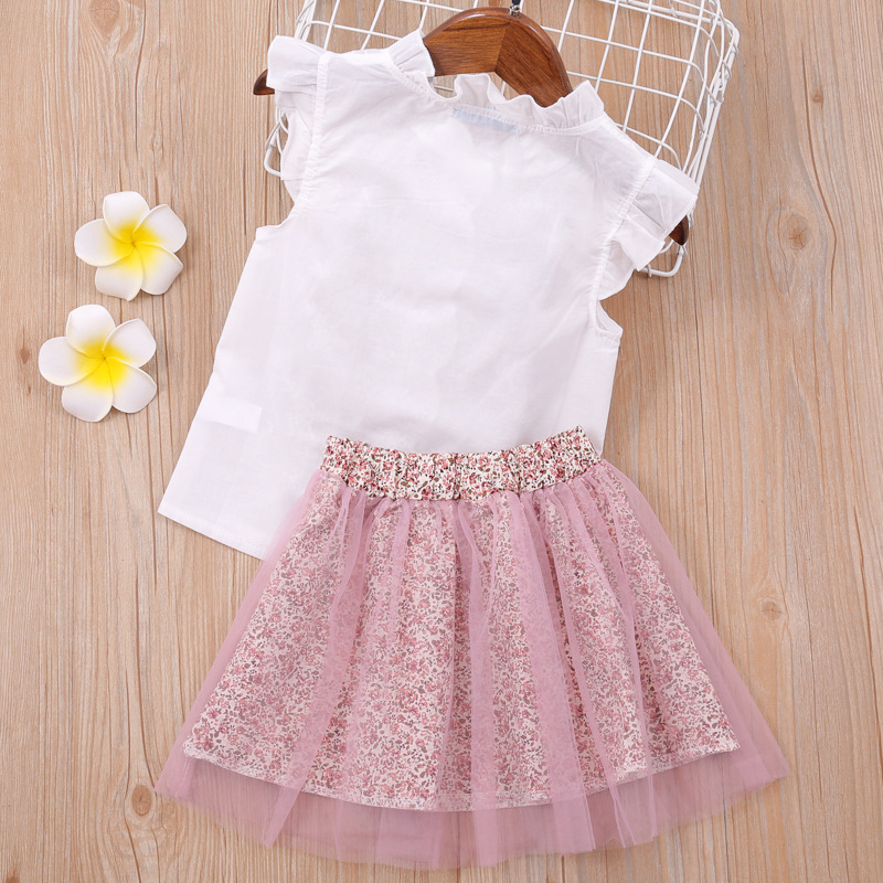 Girls Clothing Sets New Summer Sleeveless T-shirt+Print Bow Skirt 2Pcs for Kids Clothing Sets Baby Clothes Outfits