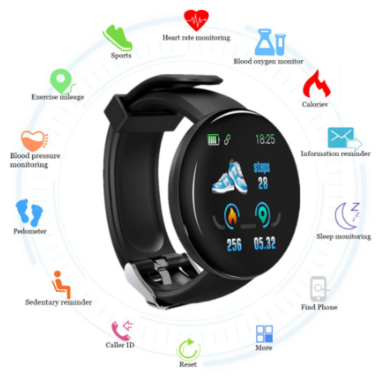 D18 Smart Bracelet Color Round Screen Heart Rate, Blood Pressure, Sleep Monitoring, Stepping Exercise Smart Watch 1.44 inches