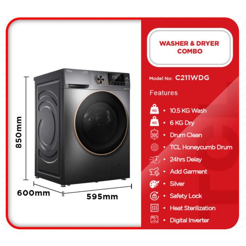 TCL 10.5KG/6KG WASHING MACHINE COMBO SILVER