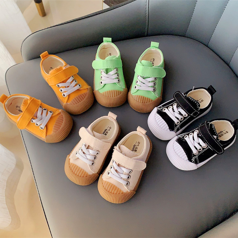 2023 Autumn Baby Walking Shoes for Preschool Solid Color Single Shoes Korean Edition Canvas Shoes for Boys and Girls