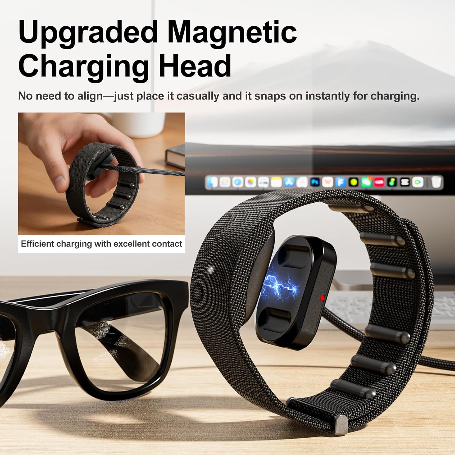 Magnetic Charger for Meta Ray-Ban Display Glasses, TanReginal 2-in-1 Accessories for Meta Ray-Ban Display & Neural Band, Fast Snap-On Magnetic Chargin