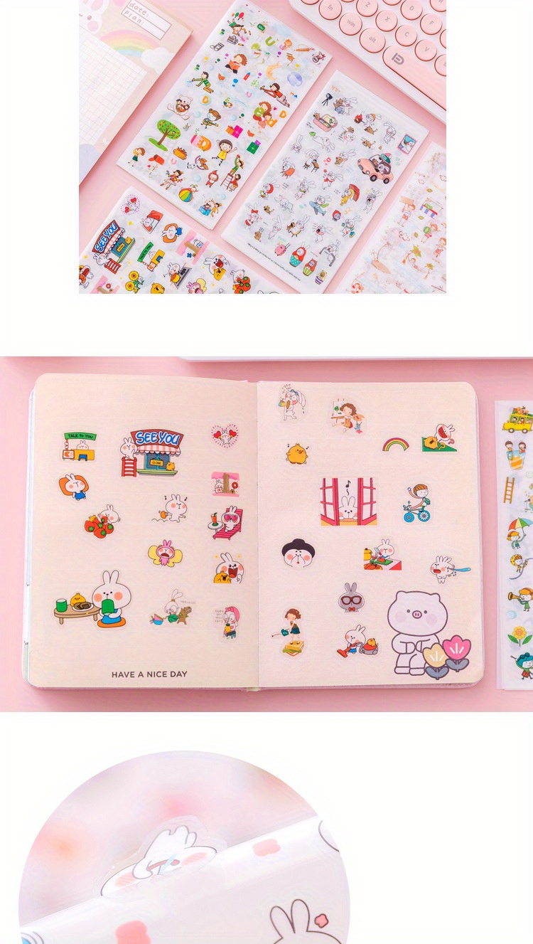 6sheets Cartoon Stickers Decorative Stickers For Water Bottle Computer, Notebook Luggage Phone