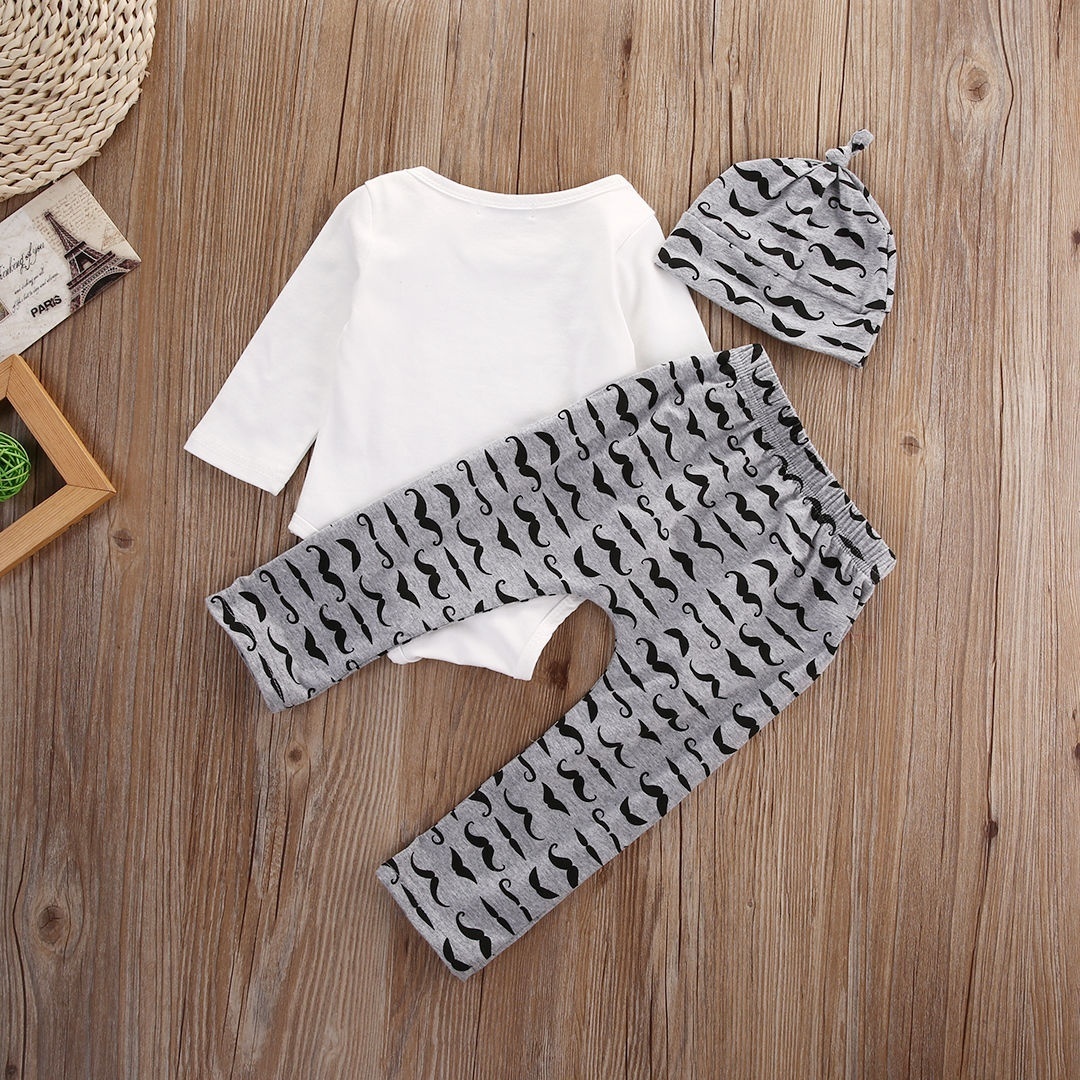 Newborn Infant Baby Boy Cotton Tops Romper+Pants Legging+Hat Outfits Clothes Set（long sleeves）