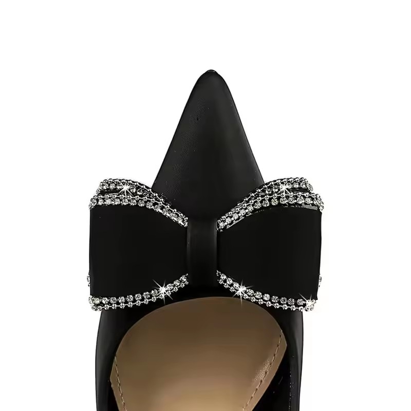 BIGTREE New Fashion Women Dress Shoes 10cm High Heels Shallow Pointed Toe Crystal Butterfly Knots Lady Red Silk Shoes Size 34-40