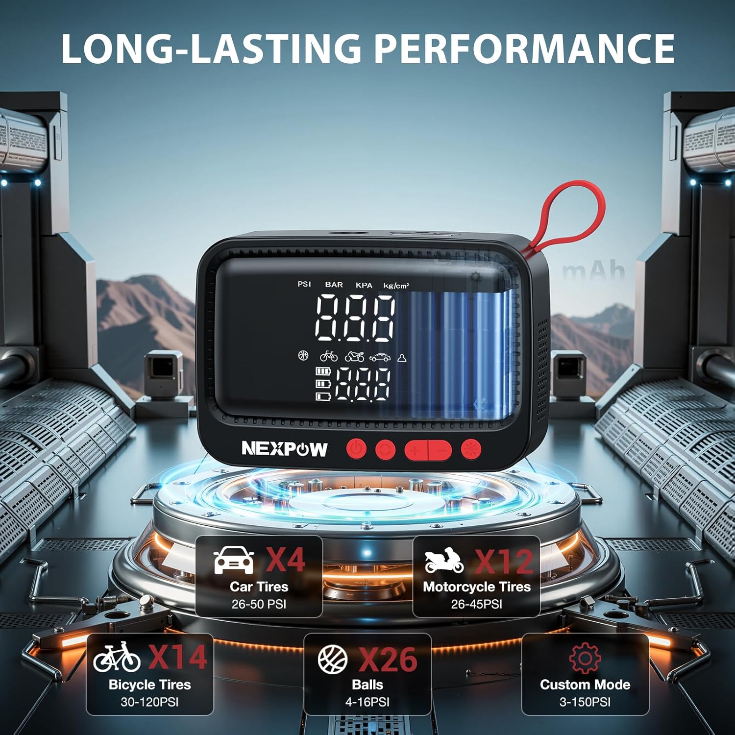 NEXPOW Tire Inflator Portable Air Compressor - Air Pump for Car Tires with 12V DC Power Adapter, 150PSI Electric Tire Pump for SUV, Motorcycle, Bicycl