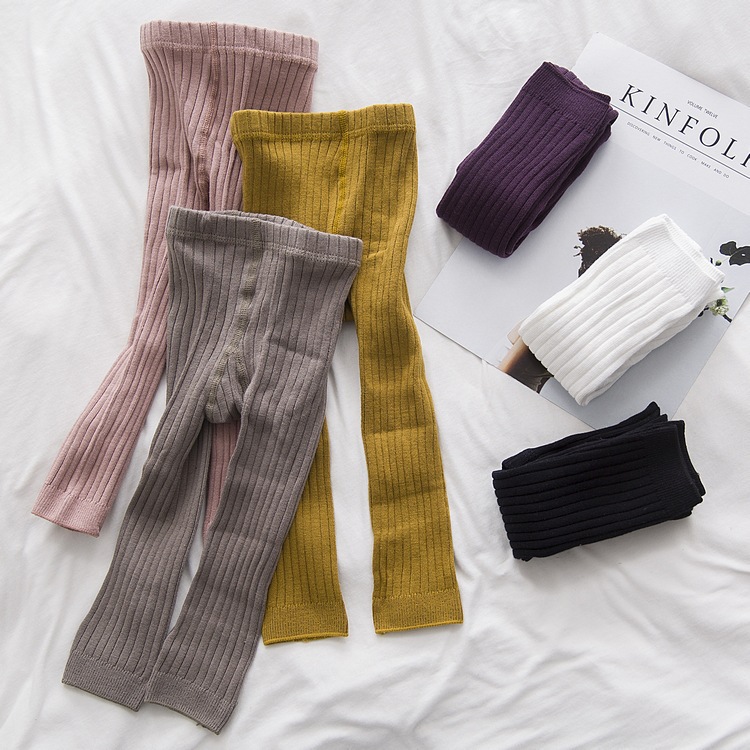Korean vertical bar 9-point pants spring and autumn double needle candy color baby children's Leggings Capris