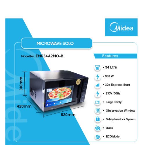 MIDEA 34L EM034A2MO-B SOLO MICROWAVE BLACK