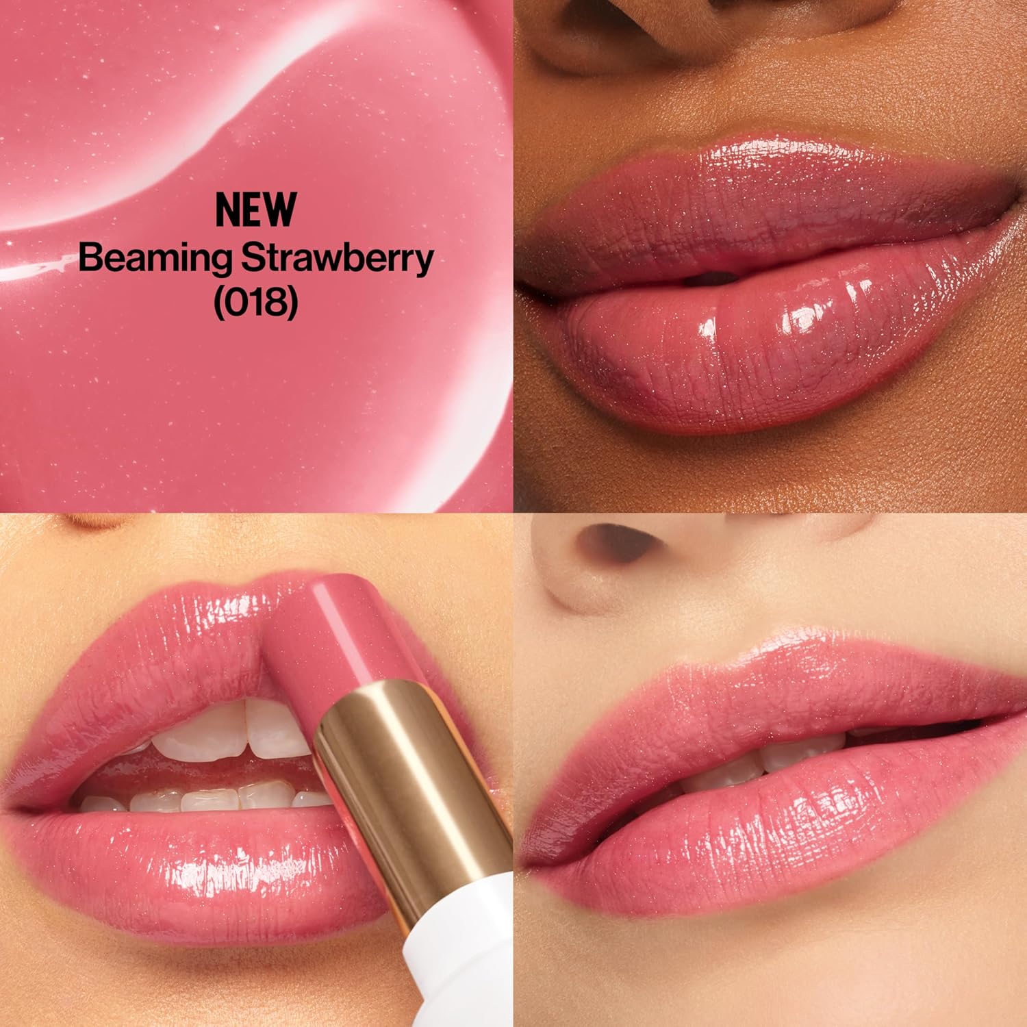 REVLON Super Lustrous Glass Shine Balm, Sheer Glossy Tinted Lip Balm, Hydrating Formula with Hyaluronic Acid, Aloe & Rose Quartz, 018 Beaming Strawber